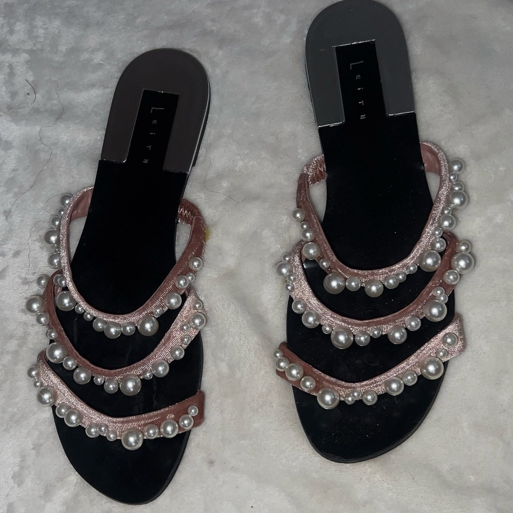 Leith pearl blush velvet slide on sandal shoe - Picture 5 of 8
